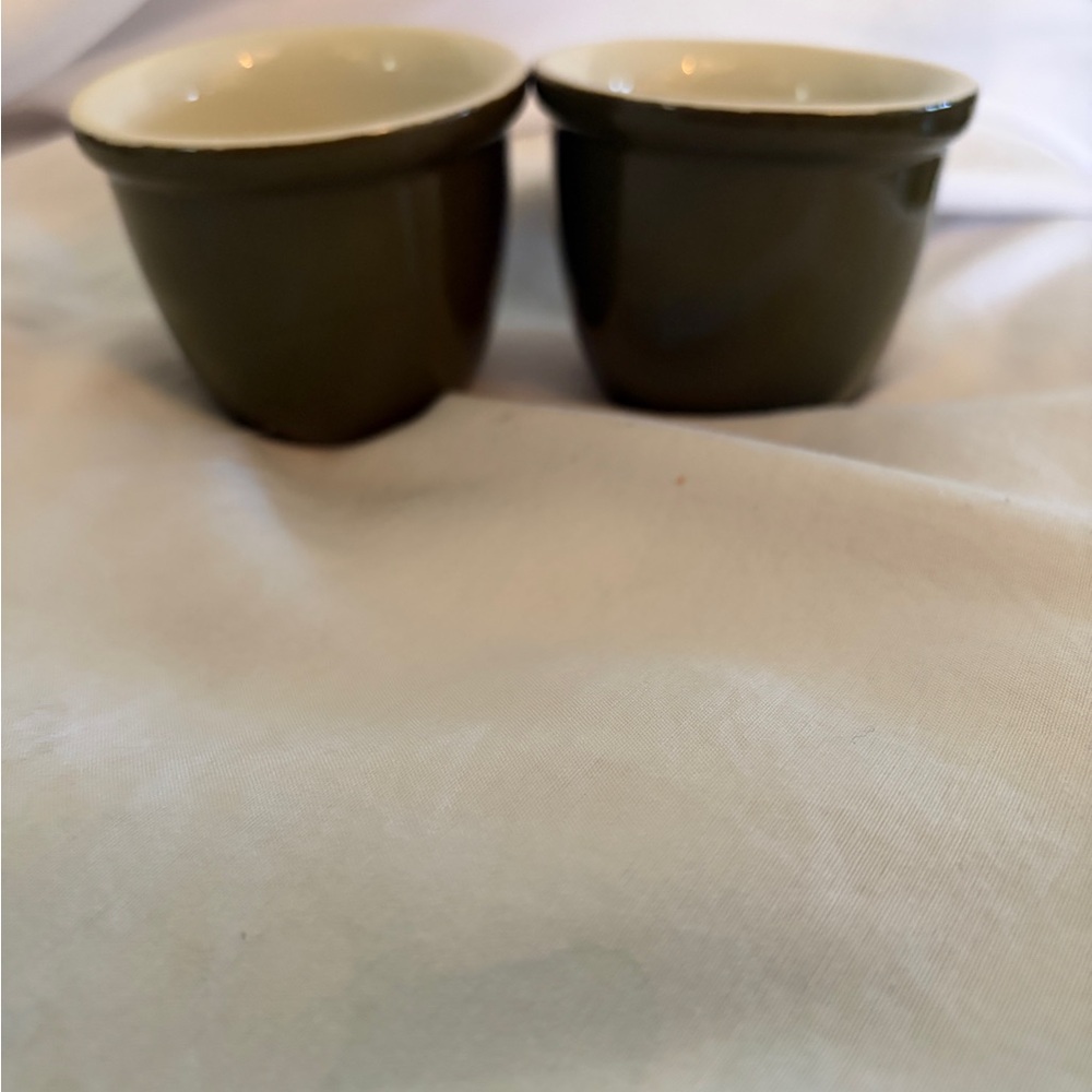 HALL USA Pottery ~ Custard Cups/Ramekins ~ #351-1/2 ~ Set of 2 Olive Green